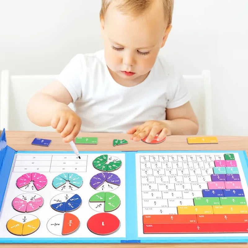 Quebra-cabeça de fração de livro magnético Montessori para crianças